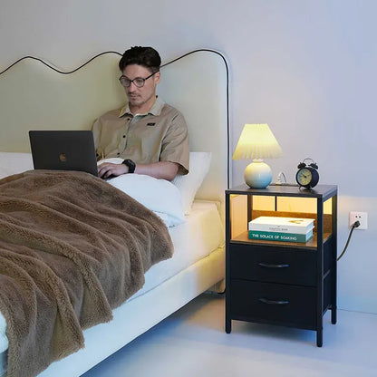 Yoobure 2-drawer bedside table with LED and charging plugs