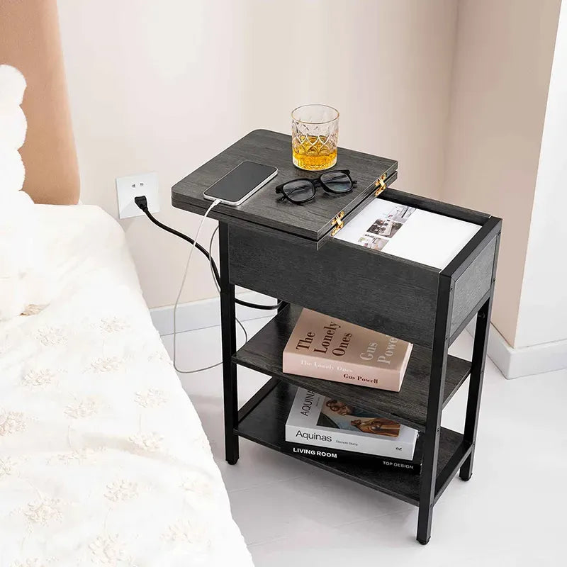 Light Grey End Table with Charging Station