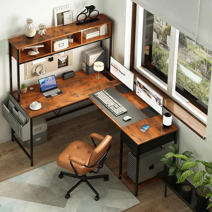 Yoobure L-shape computer desk with high shelf