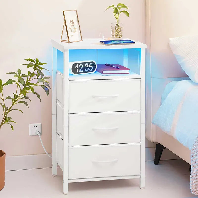 Yoobure 3-drawer nightstand with LED and charging port