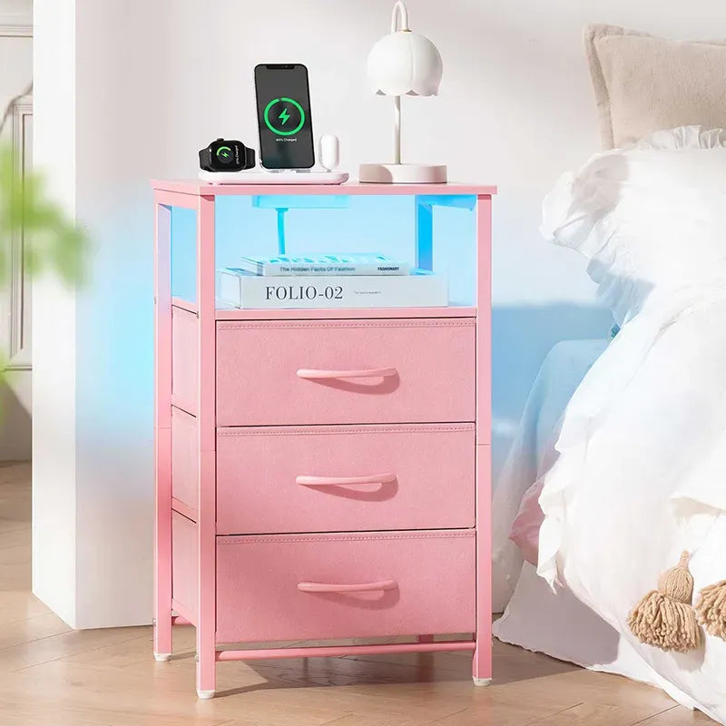 Yoobure 3-drawer nightstand with LED and charging port