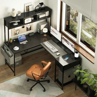 Yoobure L-shape computer desk with high shelf