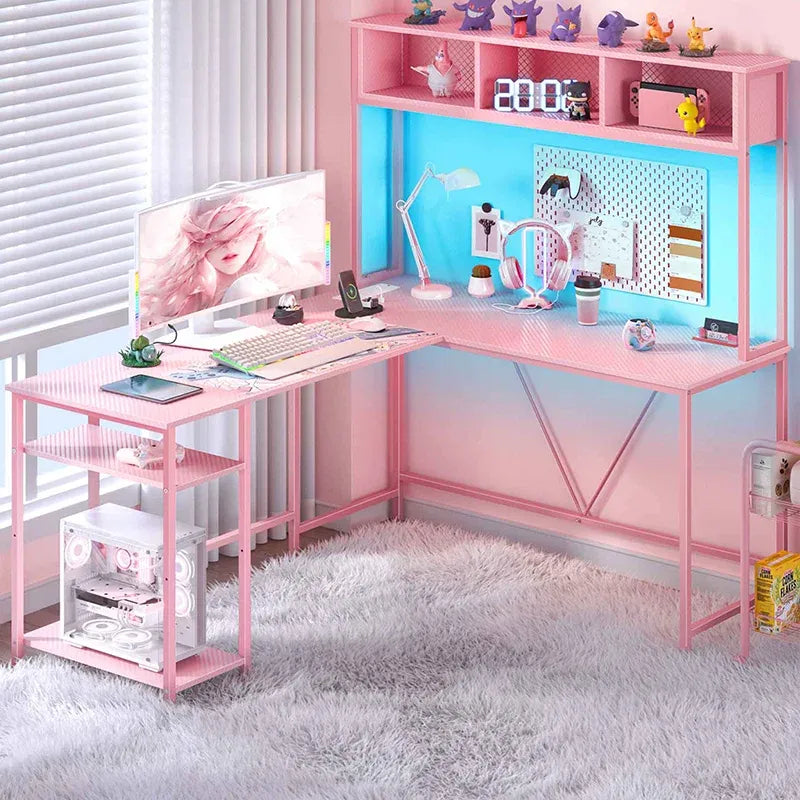 Yoobure L-shape computer desk with high shelf