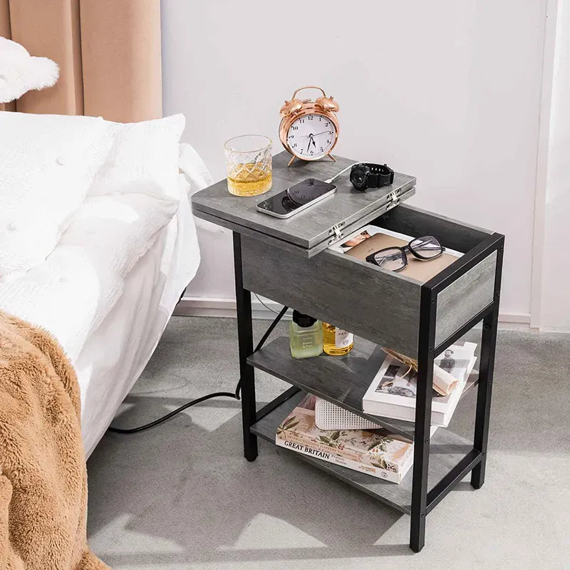 Light Grey End Table with Charging Station