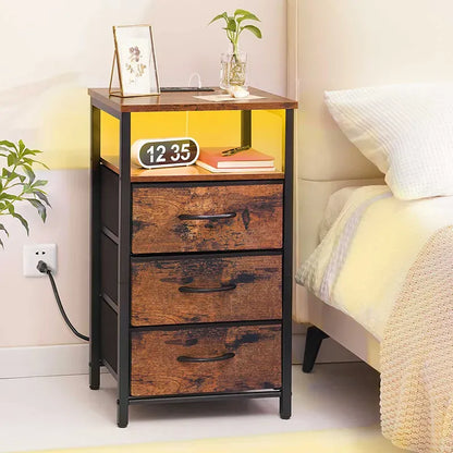 Yoobure 3-drawer nightstand with LED and charging port