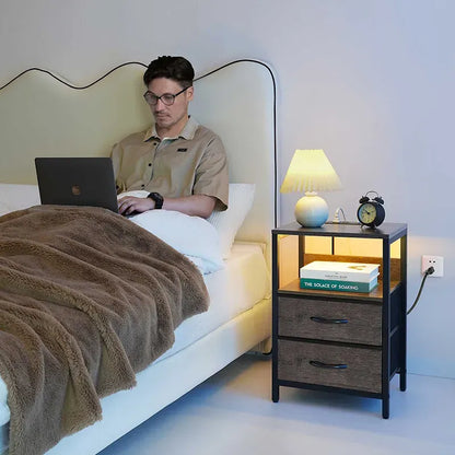 Yoobure 2-drawer bedside table with LED and charging plugs