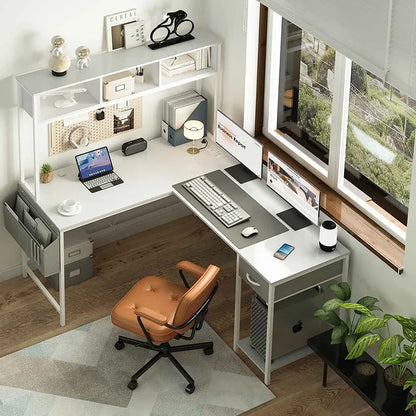 Yoobure L-shape computer desk with high shelf