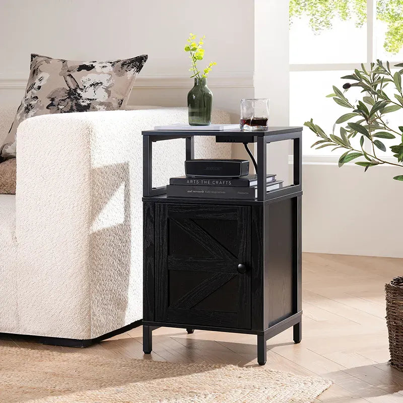 One Cabinet Door with Charging Station Yoobure Farmhouse Nightstand