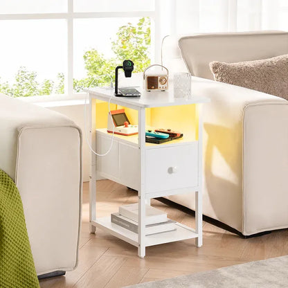 Three-tier Narrow Side Table With Drawer