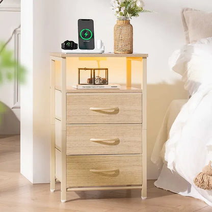 Yoobure 3-drawer nightstand with LED and charging port