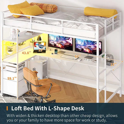 Yoobure Twin Size Loft Bed with Built-in Desk