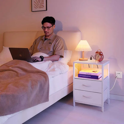 Yoobure 2-drawer bedside table with LED and charging plugs