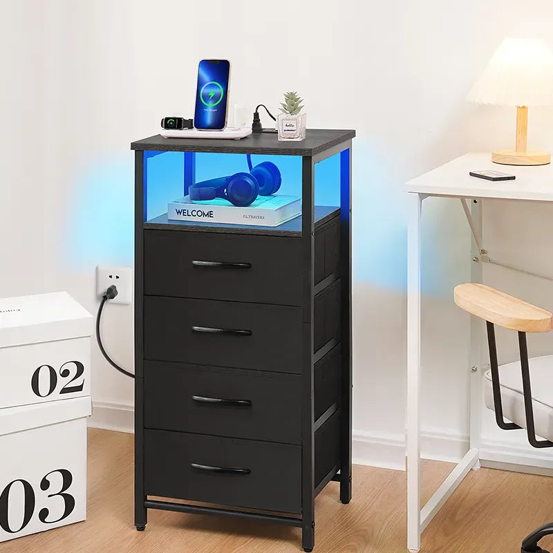 Yoobure 4-drawer nightstand with large capacity and LEDs