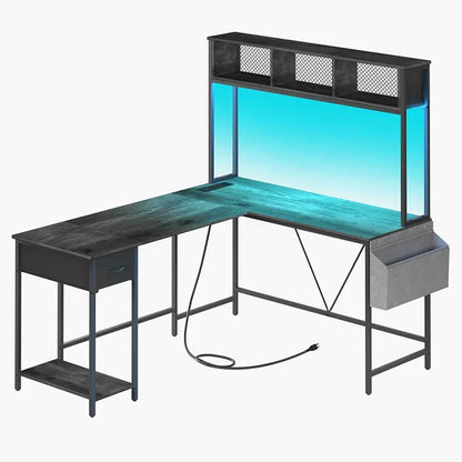 Yoobure L-shape computer desk with high shelf