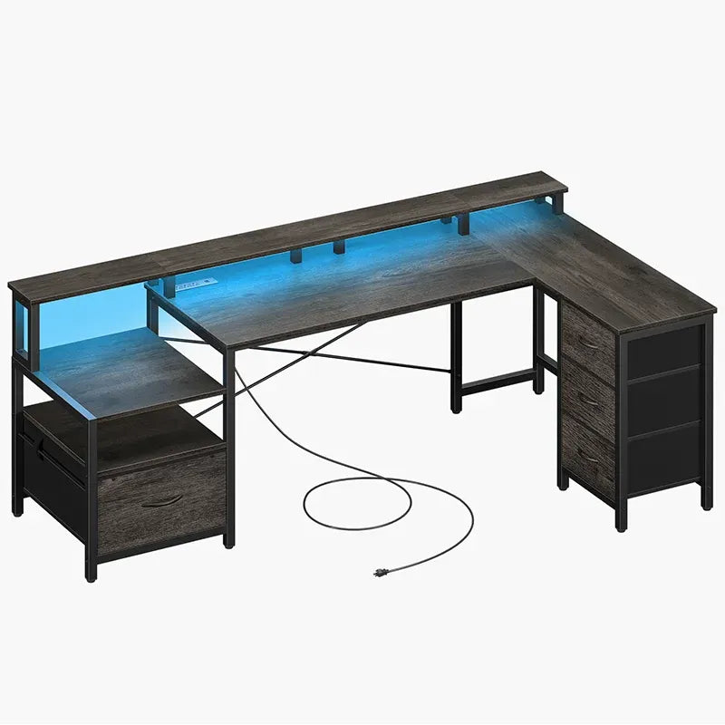 Yoobure 75-inch reversible computer desk with storage compartment and stand