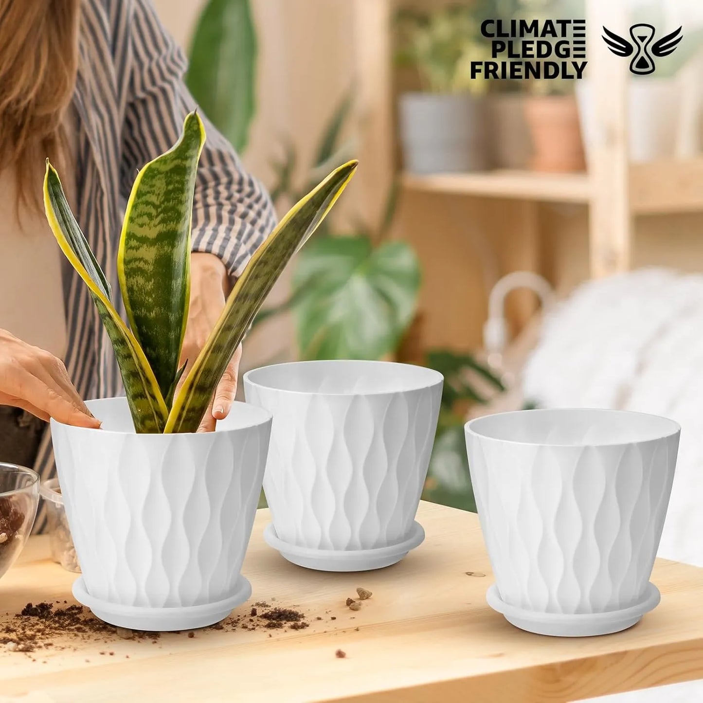 Yoobures Planters with Drainage Holes and Tray Saucers