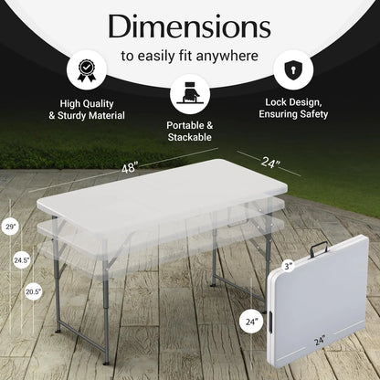 Yoobures 6 Feet Foldable Table with Built in Handle & Steel Legs