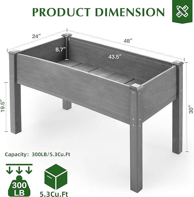 Outdoor wooden raised garden bed with legs