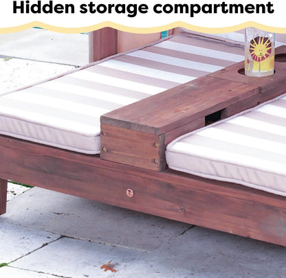 Yoobures Wooden Outdoor Double Chaise Lounge with Cup Holders