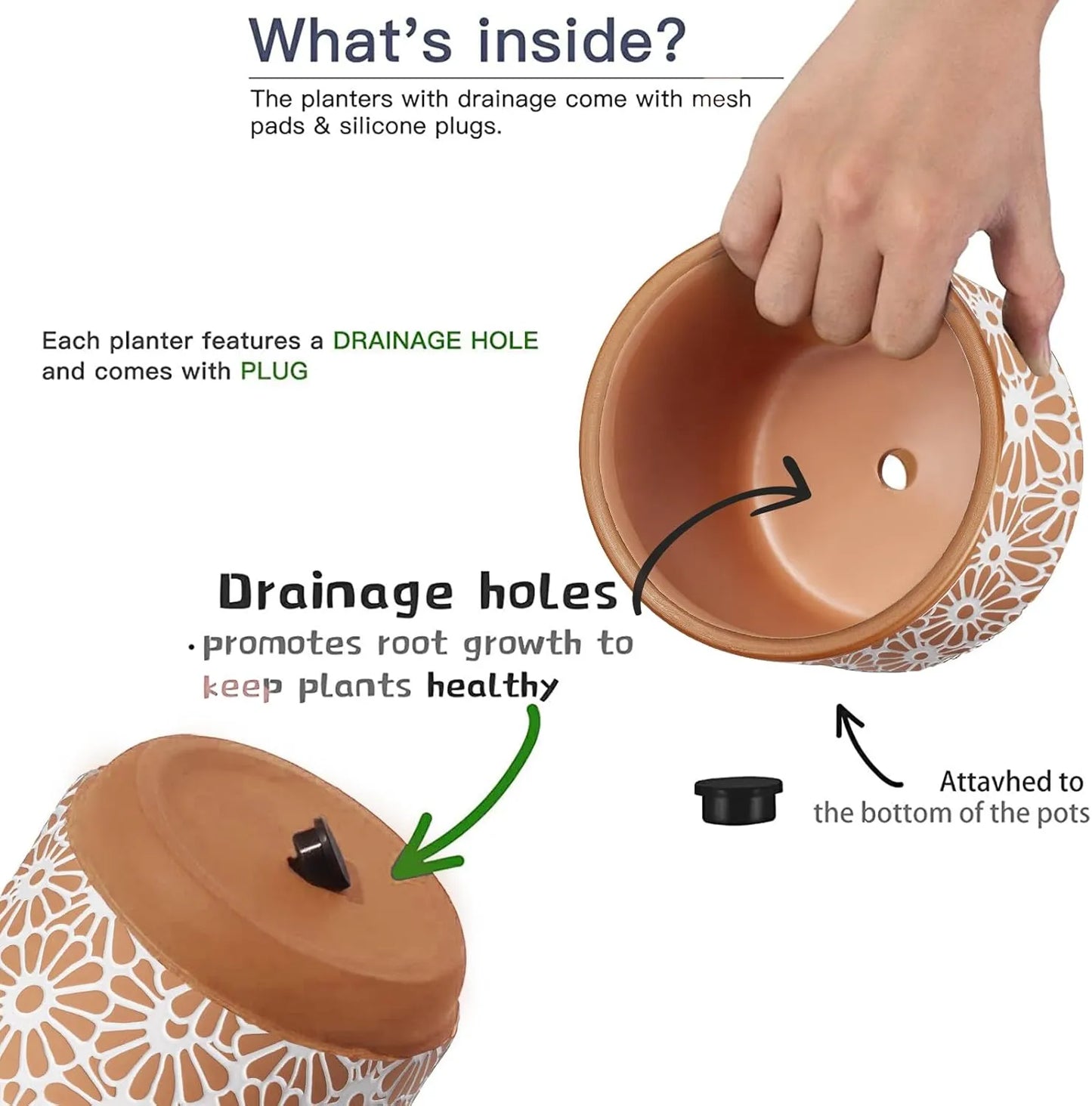 Yoobures 3 Piece Ceramic Plant Pots, 5.7/4.7/3.5/inch Planters with Drainage Hole