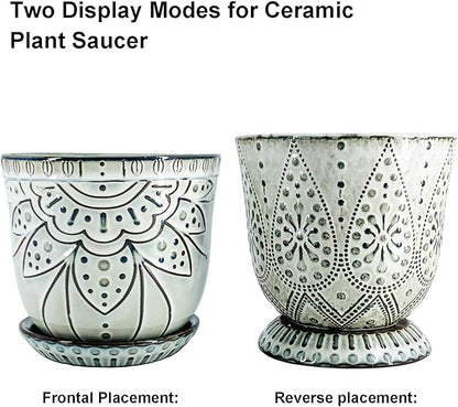 6" Ceramic Planter Set of 2 with Drainage Holes and Tray