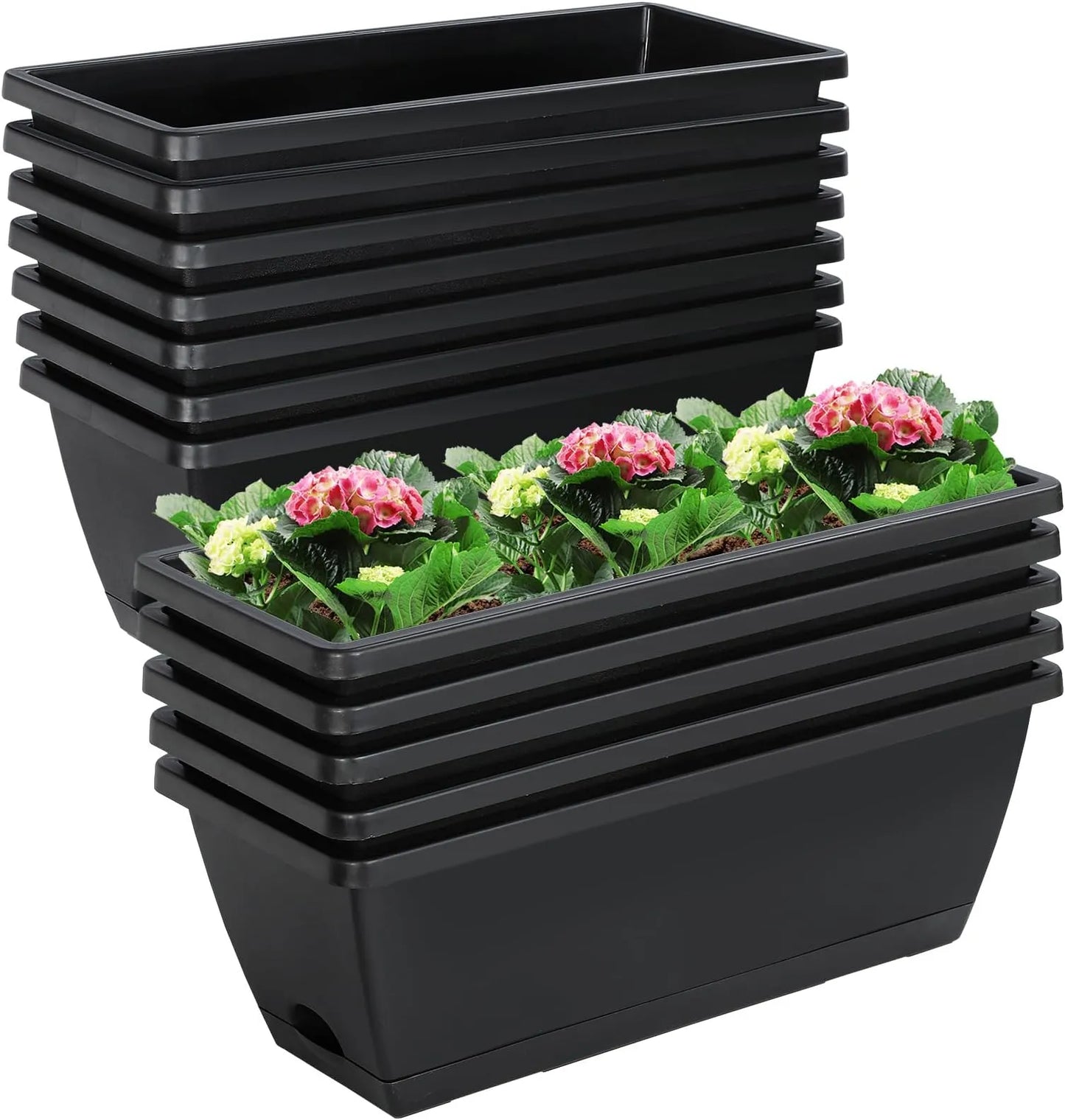 Yoobures 12 17-inch rectangular plastic planter boxes with drainage holes