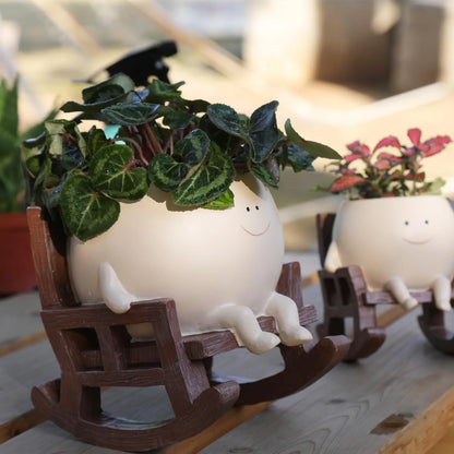 Yoobures Smily Face Planter Pot Cute Resin Flower Head Planters