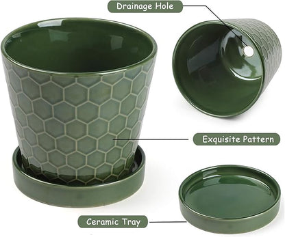 6" Ceramic Outdoor Planter with Drainage Holes and Tray