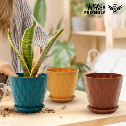 Yoobures Planters with Drainage Holes and Tray Saucers