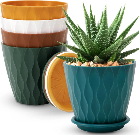 Yoobures Planters with Drainage Holes and Tray Saucers