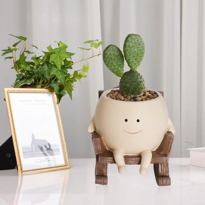 Yoobures Smily Face Planter Pot Cute Resin Flower Head Planters