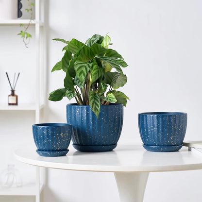 Yoobures Ceramic Plant Pots with Drainage Holes and Saucers