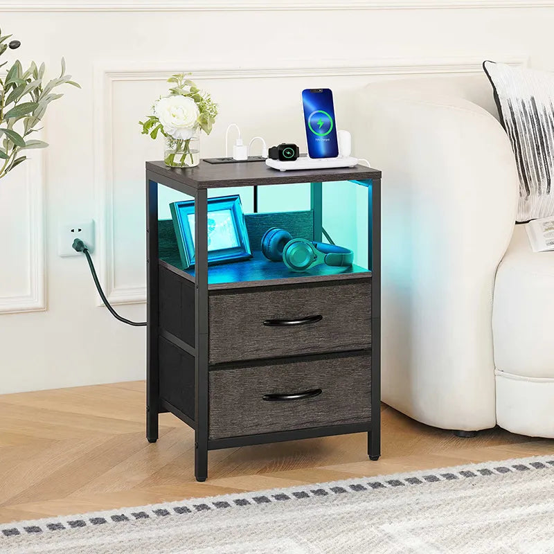 Yoobure 2-drawer bedside table with LED and charging plugs