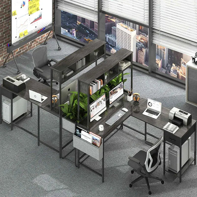 Yoobure L-shape computer desk with high shelf