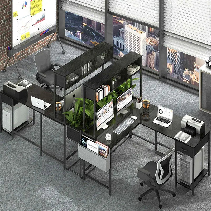 Yoobure L-shape computer desk with high shelf