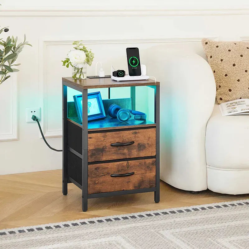 Yoobure 2-drawer bedside table with LED and charging plugs