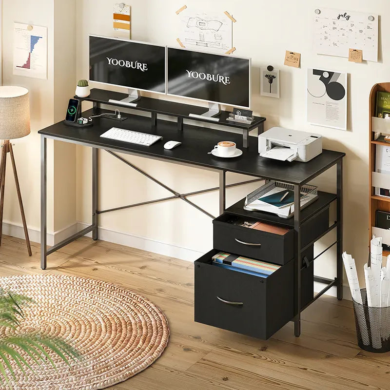 Home Utility Yoobure 55.1-Inch Two Drawer Computer Desk