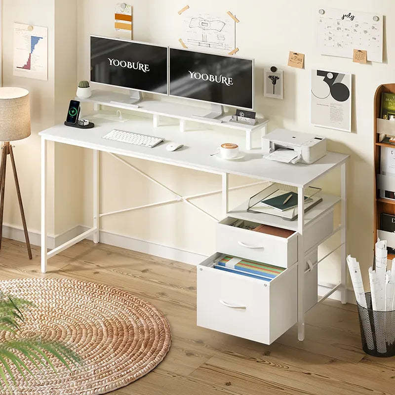 Home Utility Yoobure 55.1-Inch Two Drawer Computer Desk