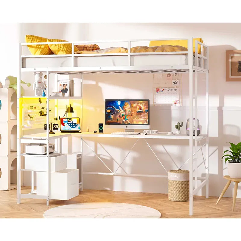 Yoobure Twin Size Loft Bed with Built-in Desk