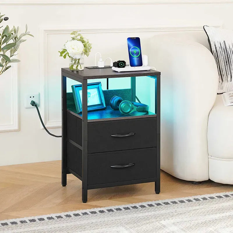 Yoobure 2-drawer bedside table with LED and charging plugs