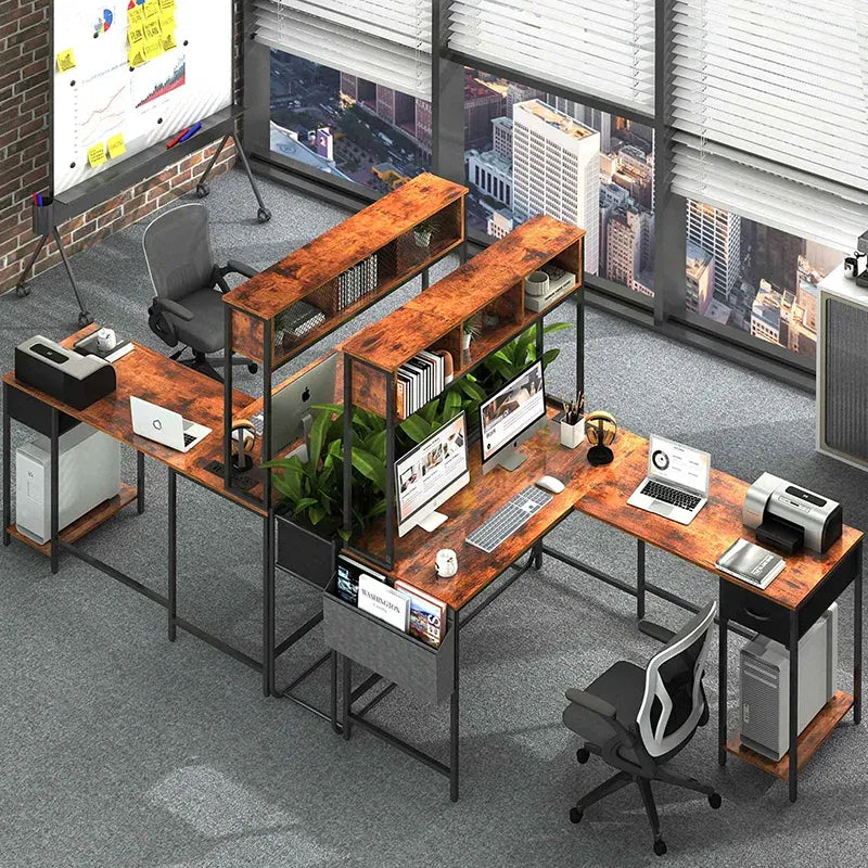 Yoobure L-shape computer desk with high shelf