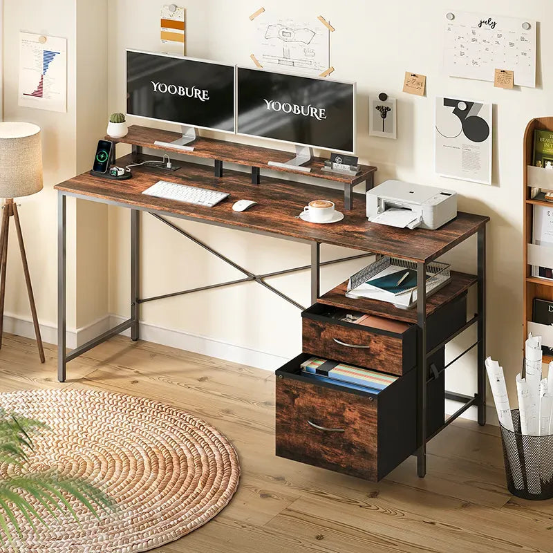 Home Utility Yoobure 55.1-Inch Two Drawer Computer Desk