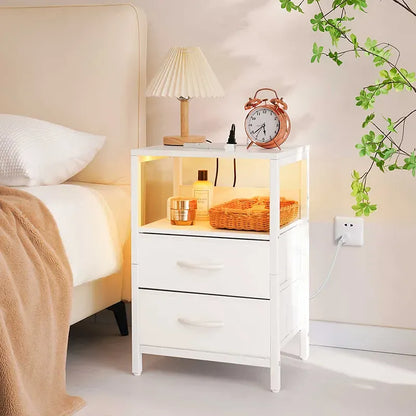 Yoobure 2-drawer bedside table with LED and charging plugs