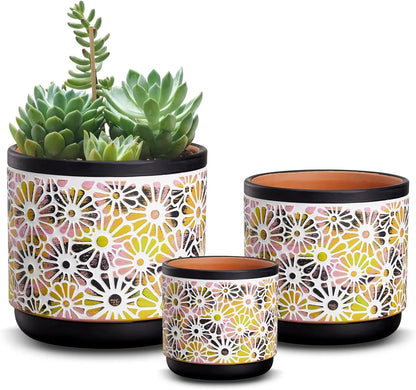 Yoobures 3 Piece Ceramic Plant Pots, 5.7/4.7/3.5/inch Planters with Drainage Hole