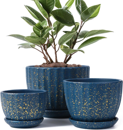 Yoobures Ceramic Plant Pots with Drainage Holes and Saucers