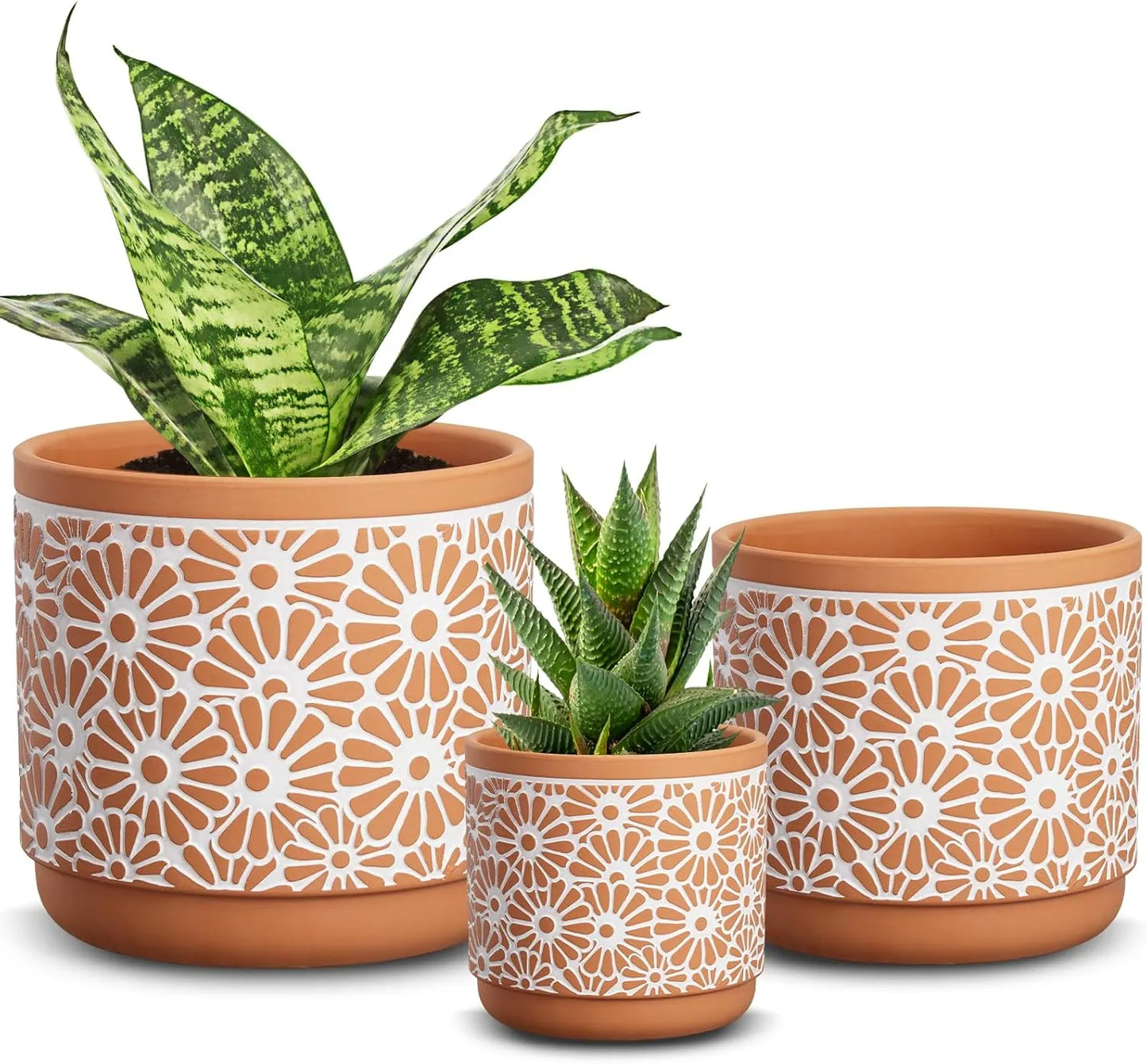 Yoobures 3 Piece Ceramic Plant Pots, 5.7/4.7/3.5/inch Planters with Drainage Hole