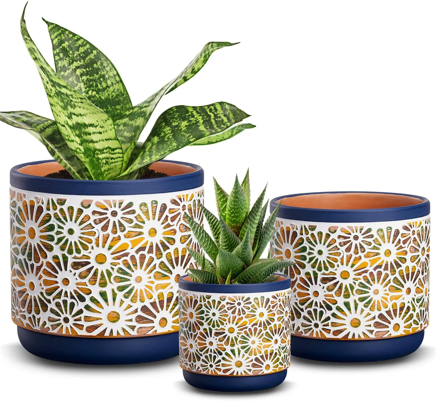 Yoobures 3 Piece Ceramic Plant Pots, 5.7/4.7/3.5/inch Planters with Drainage Hole