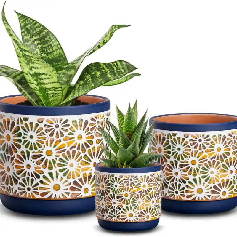 Yoobures 3 Piece Ceramic Plant Pots, 5.7/4.7/3.5/inch Planters with Drainage Hole