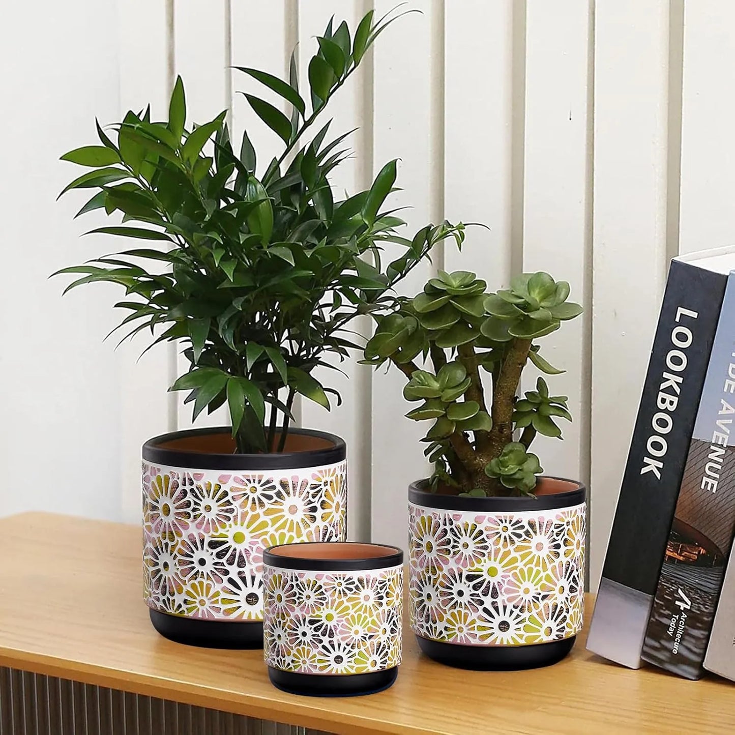 Yoobures 3 Piece Ceramic Plant Pots, 5.7/4.7/3.5/inch Planters with Drainage Hole