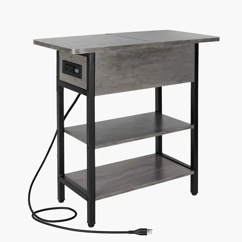 Light Grey End Table with Charging Station